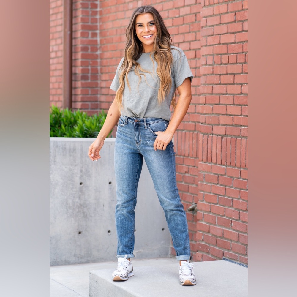 Judy Blue Lander High Waist Bleach Splash Boyfriend Jeans Size 0/24 NWT